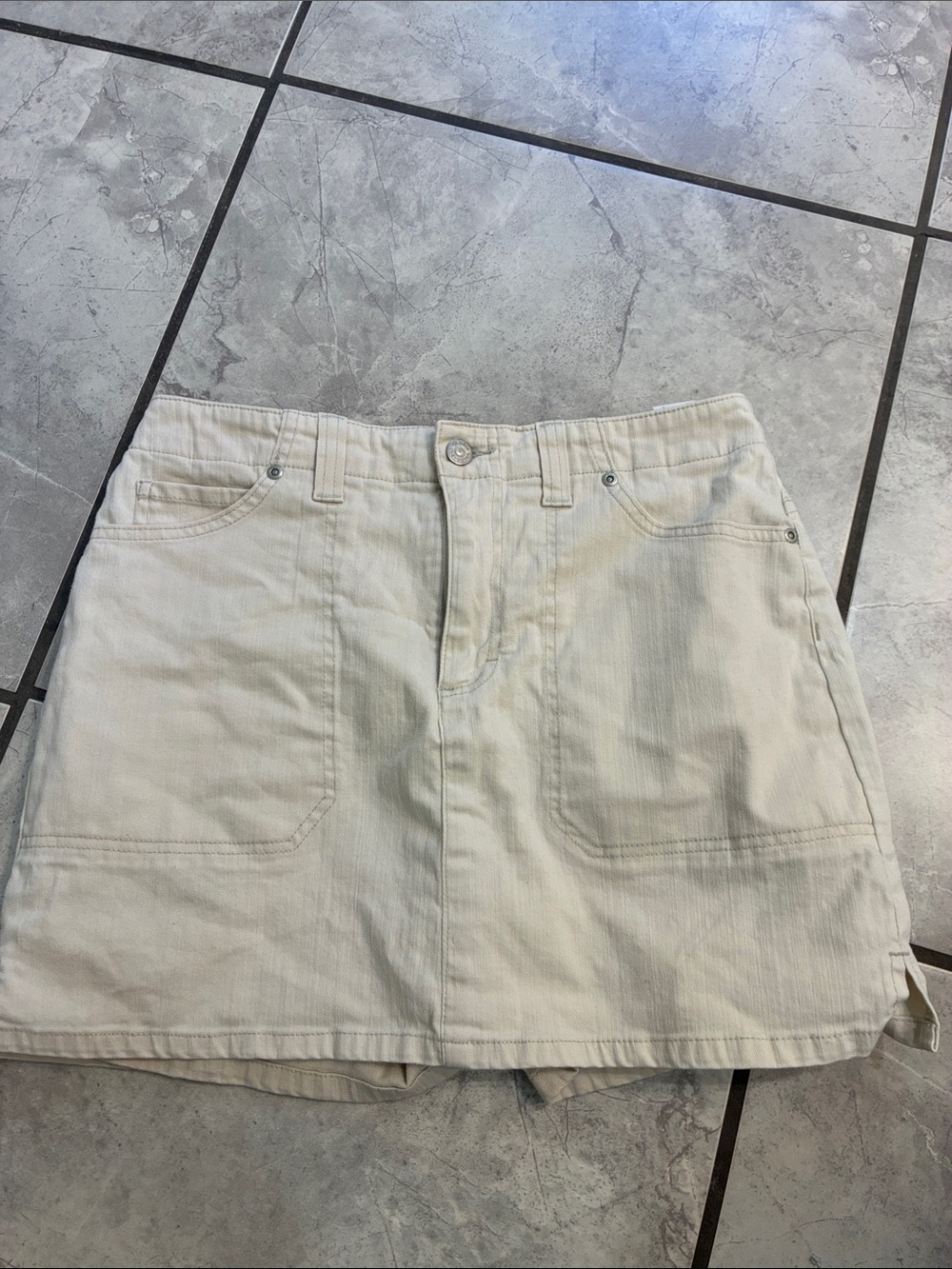 Cream Colored Denim Mini Skort